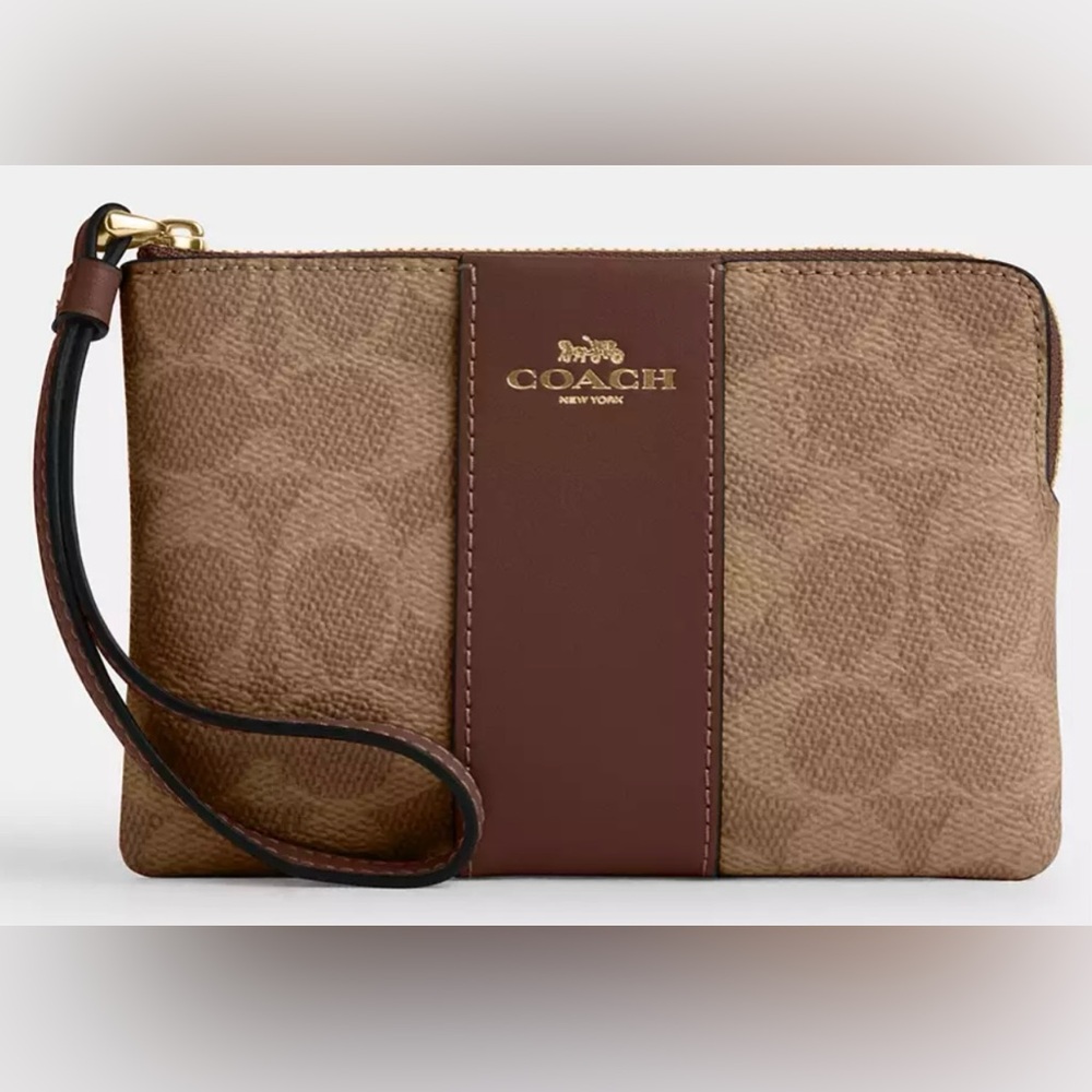 NWT Coach Brown Wristlet Bag - Picture 1 of 8